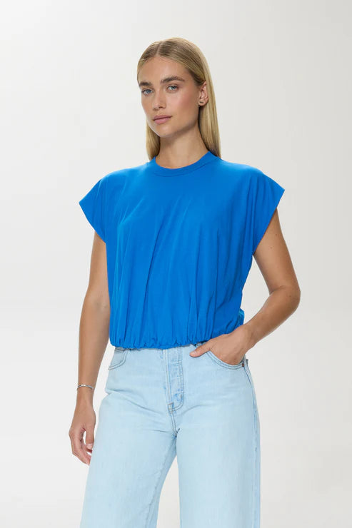 Blue textured cotton bubble tee with relaxed fit