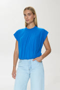 Blue textured cotton bubble tee with relaxed fit