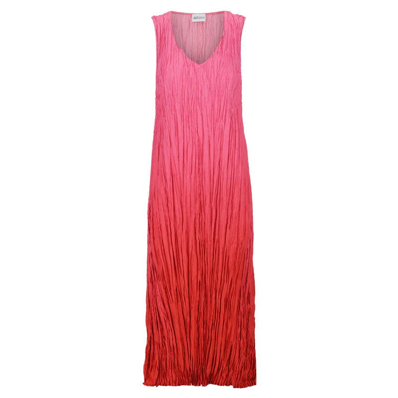 Full-length pink handmade dress with pleated design