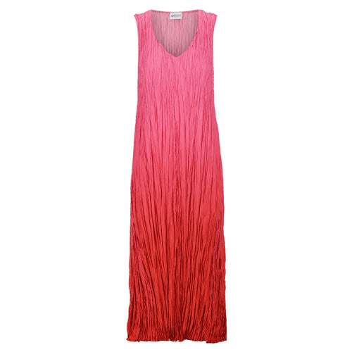 Full-length pink handmade dress with pleated design