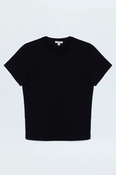 Black cotton crew neck T-shirt for women, versatile casual top