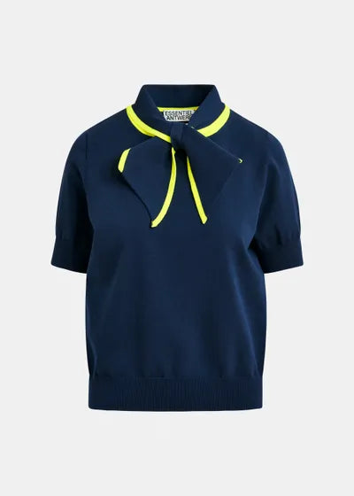 Essentiel Antwerp JONDA - Navy Fine-Knit Polo with Scarf Collar