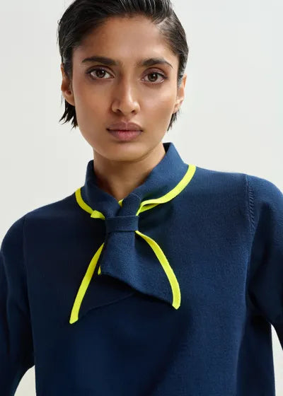 Essentiel Antwerp JONDA - Navy Fine-Knit Polo with Scarf Collar