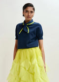Essentiel Antwerp JONDA - Navy Fine-Knit Polo with Scarf Collar