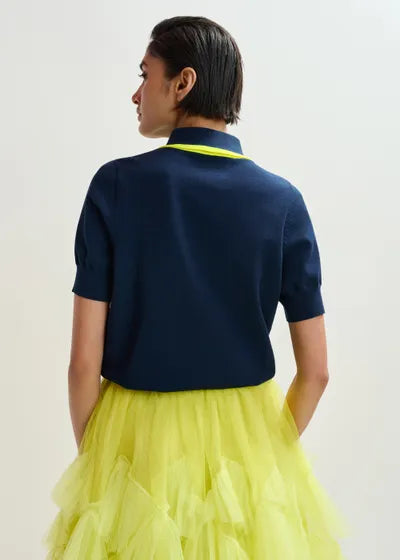 Essentiel Antwerp JONDA - Navy Fine-Knit Polo with Scarf Collar