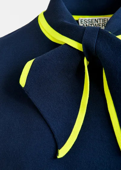 Essentiel Antwerp JONDA - Navy Fine-Knit Polo with Scarf Collar