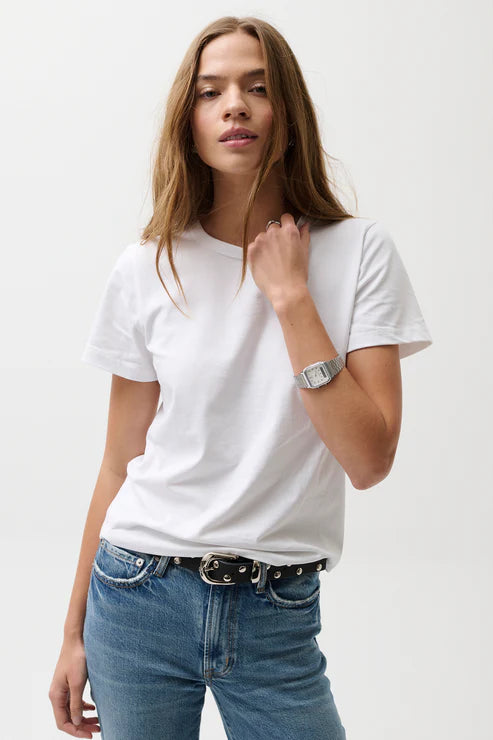 Front view of white cotton T-shirt with relaxed fit