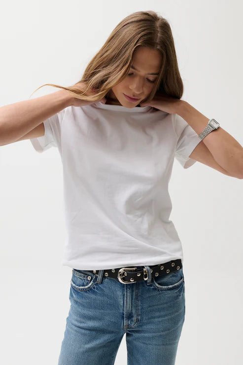 White cotton T-shirt with classic fit, casual style