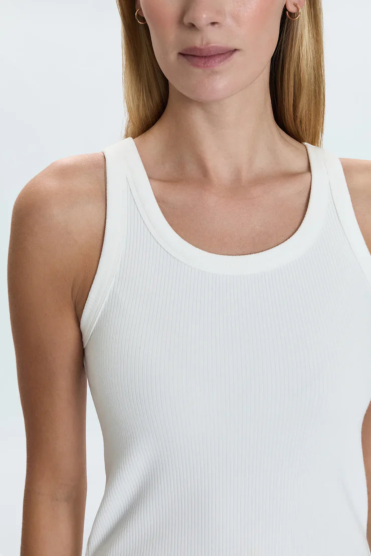 White ribbed tank top with scoop neck for casual style