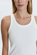 White ribbed tank top with scoop neck for casual style
