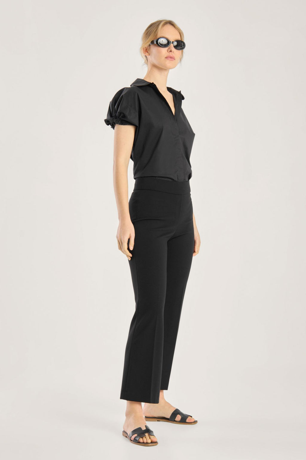 Seductive Pull-On Mid Waist Wide Cropped Pants - NANETTE